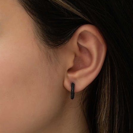 KENPAZAR Gümüş Siyah Halka Küpe