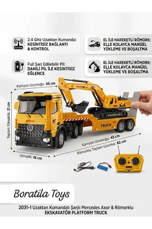 6 Fonksiyon Sesli Işıklı Şarjlı KEPÇE Taşıyıcı Uzaktan Kumandalı Oyuncak Tır