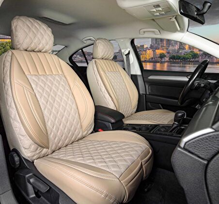 Audi Q3 Lüx Yarı Deri Oto Koltuk Kılıfı Ön Arka Takım İSTANBUL SERİSİ BEJ
