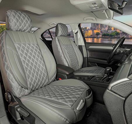 Volvo XC60 Yeni Lüx Yarı Deri Oto Koltuk Kılıfı Ön Arka Takım İSTANBUL SERİSİ FÜME