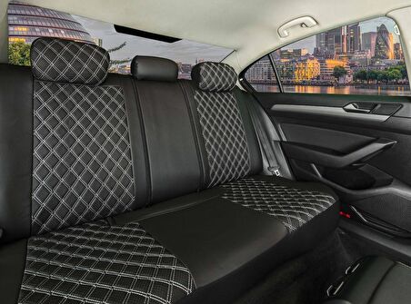 Kia Stonic Lüx Yarı Deri Oto Koltuk Kılıfı Ön Arka Takım İSTANBUL SERİSİ SİYAH BEYAZ