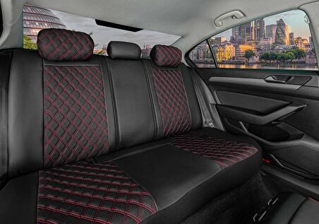 Citron C3 Air Cros Lüx Yarı Deri Oto Koltuk Kılıfı Ön Arka Takım İSTANBUL SERİSİ SİYAH KIRMIZI