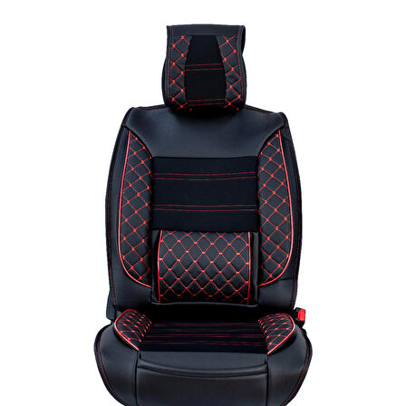 Audi A8 Serisi Lüx Deri Oto Koltuk Kılıfı Ön Arka Takım (MARS) SİYAH KIRMIZI