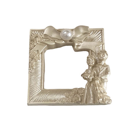 Yapay İncili Dekoratif Mini Boy Seramik Fotoğraf Çerçevesi - (7x7cm)