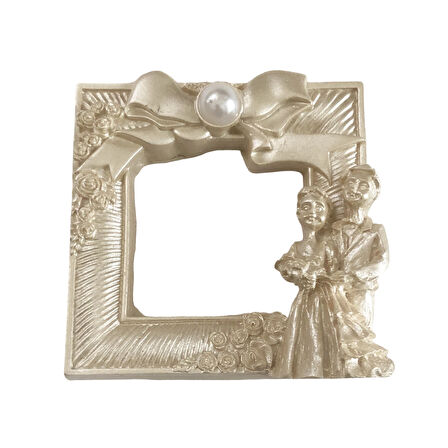 Yapay İncili Dekoratif Mini Boy Seramik Fotoğraf Çerçevesi - (7x7cm)