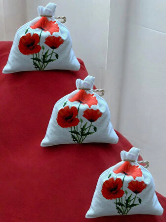 3 adet Lavanta Kesesi Baskılı Kumaş Beyaz Ham Bez 9x11 cm
