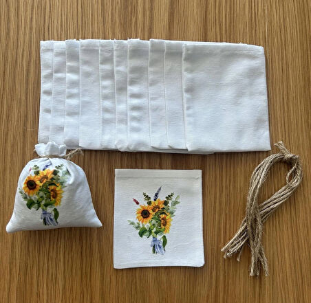 10 Adet Baskılı Kumaş Beyaz Ham Bez 9x11 cm