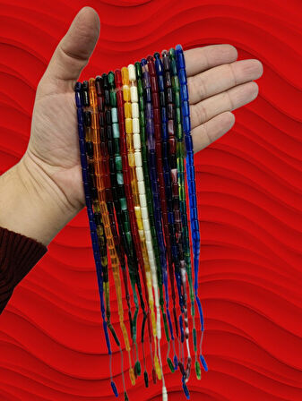 13 ADET KESME KESİM TOZ KEHRİBAR TESBİH KARIŞIK RENKLİ SİSTEMLİ 11MMX5MM ÖZEL ÖLÇÜ