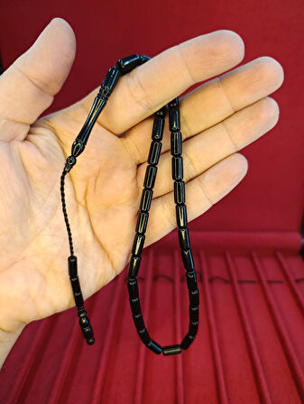 TOZ KEHRİBAR TESBİH KESME KESİM SİYAH RENKLİ SİSTEMLİ 11MMX5MM ÖZEL ÖLÇÜ