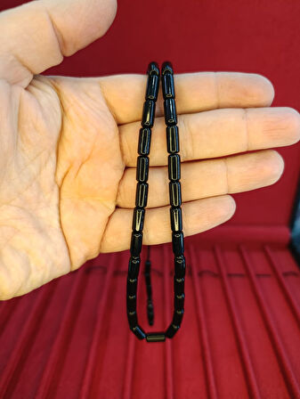 TOZ KEHRİBAR TESBİH KESME KESİM SİYAH RENKLİ SİSTEMLİ 11MMX5MM ÖZEL ÖLÇÜ
