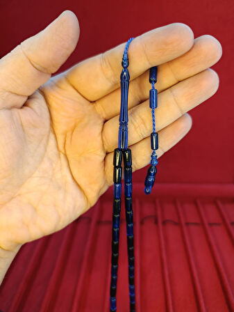 TOZ KEHRİBAR TESBİH KESME KESİM LACİVERT SİYAH RENKLİ SİSTEMLİ 11MMX5MM ÖZEL ÖLÇÜ