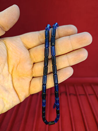 TOZ KEHRİBAR TESBİH KESME KESİM LACİVERT SİYAH RENKLİ SİSTEMLİ 11MMX5MM ÖZEL ÖLÇÜ
