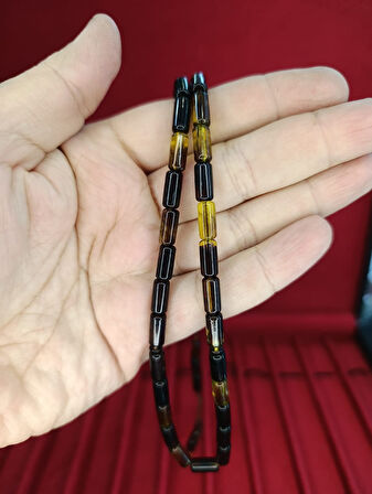 TOZ KEHRİBAR TESBİH KESME KESİM SARI SİYAH RENKLİ SİSTEMLİ 11MMX5MM ÖZEL ÖLÇÜ
