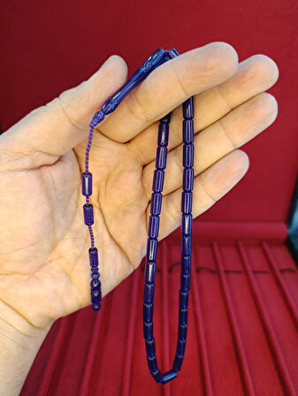 TOZ KEHRİBAR TESBİH KESME KESİM LACİVERT RENKLİ SİSTEMLİ 11MMX5MM ÖZEL ÖLÇÜ