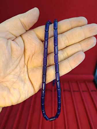 TOZ KEHRİBAR TESBİH KESME KESİM LACİVERT RENKLİ SİSTEMLİ 11MMX5MM ÖZEL ÖLÇÜ