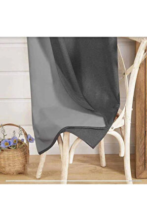 Keten Black Out Gri Antrasit Renk Rustik Perde Kuşgözü Halkalı Boru Halka Dekoring Perde