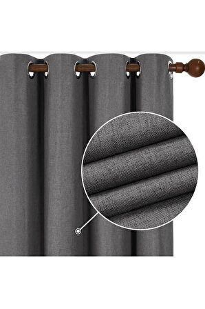 Keten Black Out Gri Antrasit Renk Rustik Perde Kuşgözü Halkalı Boru Halka Dekoring Perde