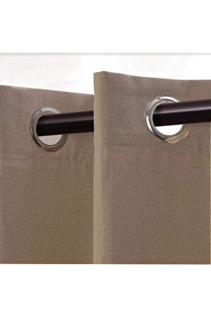 Keten Black Out Bej -kahve Renk Rustik Perde Kuşgözü Halkalı Boru Halka Dekoring Perde
