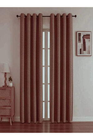 Keten Black Out Mürdüm Renk Rustik Perde Kuşgözü Halkalı Boru Halka Dekoring Perde