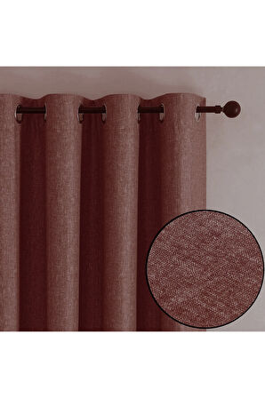 Keten Black Out Mürdüm Renk Rustik Perde Kuşgözü Halkalı Boru Halka Dekoring Perde