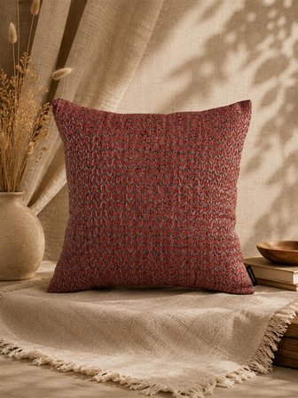bordo Kırmızı  Geometrik Desenli Keten Kırlent Kılıfı 43x43 cm – Premium Collection