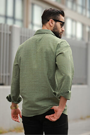 Oversize Keten Karışımlı Basic Salaş Gömlek