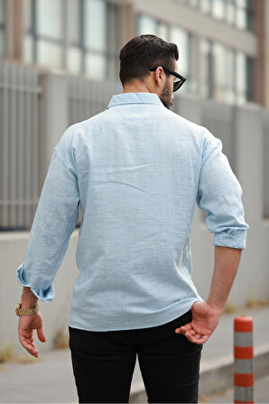 Oversize Keten Karışımlı Basic Salaş Gömlek