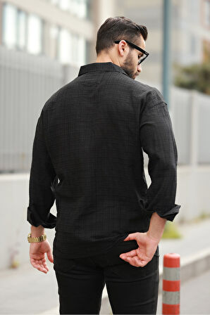 Oversize Keten Karışımlı Basic Salaş Gömlek