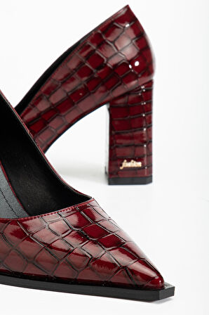 Suins Premium Kevin Model Kadın Kalın Topuklu Kroko Stiletto Ayakkabı