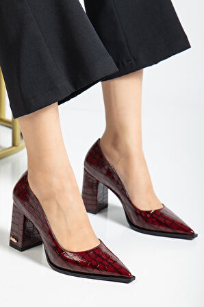 Suins Premium Kevin Model Kadın Kalın Topuklu Kroko Stiletto Ayakkabı