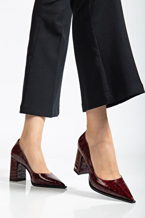 Suins Premium Kevin Model Kadın Kalın Topuklu Kroko Stiletto Ayakkabı