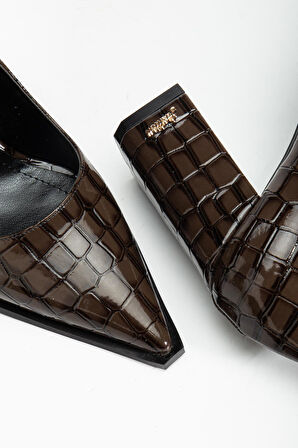 Suins Premium Kevin Model Kadın Kalın Topuklu Kroko Stiletto Ayakkabı