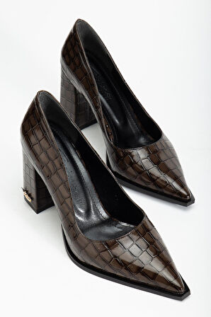 Suins Premium Kevin Model Kadın Kalın Topuklu Kroko Stiletto Ayakkabı