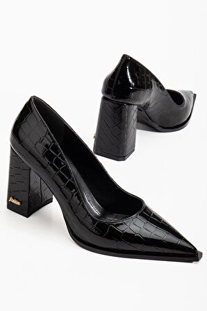 Suins Premium Kevin Model Kadın Kalın Topuklu Kroko Stiletto Ayakkabı