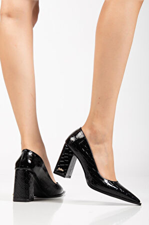 Suins Premium Kevin Model Kadın Kalın Topuklu Kroko Stiletto Ayakkabı