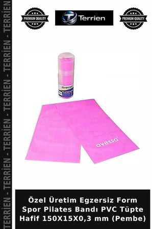 Özel Üretim Egzersiz Form Spor Pilates Bandı PVC Tüpte Hafif 150X15X0,3 mm (Pembe)