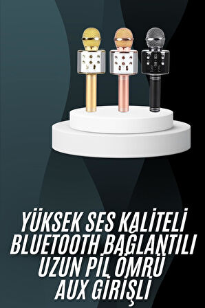 Karaoke Mikrofon Bluetooth Bağlantılı Aux Girişli Uzun Pil Ömrü Yüksek Ses Kaliteli