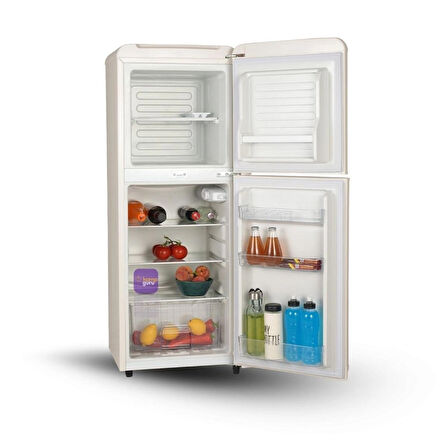 Cool Life Çift Sistem Retro 138 12/24/220 V Bej Buzdolabı