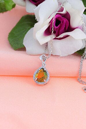 Mistik Topaz Taşlı Damla Model Gümüş Kolye
