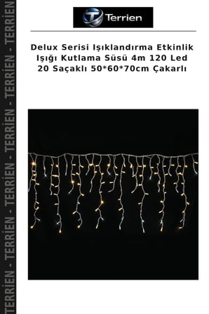 Delux Serisi Işıklandırma Etkinlik Işığı Kutlama Süsü 4m 120 Led 20 Saçaklı 50*60*70cm Çakarlı