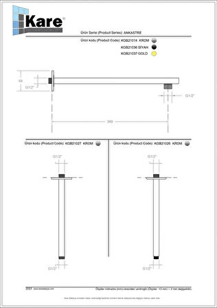 KARE ANKASTRE TEPE DUŞ BORUSU 40CM