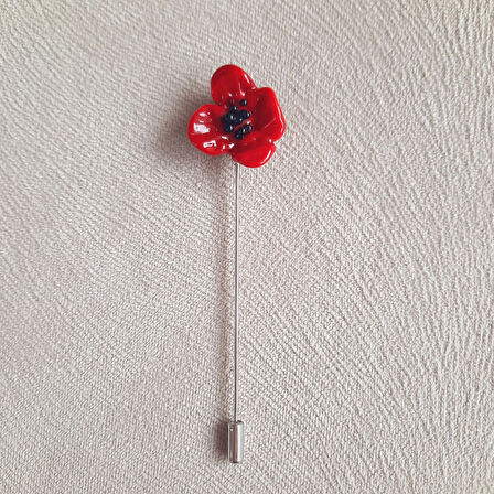 Kırmızı Gelincik Yaka İğnesi Broş