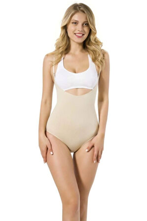 Kadın Bej Dikişsiz Göğsü Açık Slip Korse