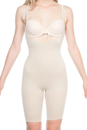 Kadın Beyaz Göğsü ve Poposu Açık Paçalı Boy Korse