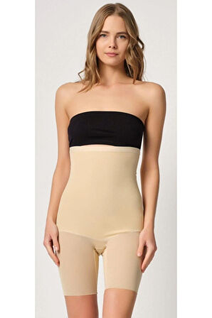 Kadın Ten Tül Detaylı Paçalı Duble Boxer Korse