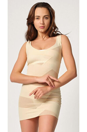 Kadın Ten Tülü Garnili Kombinezon Korse 2934