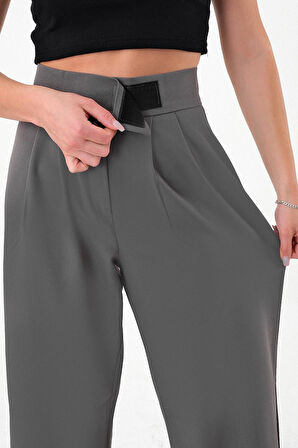 Kadın Antrasit Yüksek Bel Cırtlı Palazzo Pantolon
