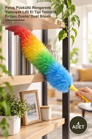 4 Adet Toz Alma Fırçası – Peluş Püsküllü Rengarenk Yumuşak Lifli El Tipi Temizlik Fırçası Duster Dust Brush