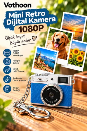 Mini Retro Dijital Kamera 1080P Full Hd Fotoğraf & Video Çekimi Lcd Ekran Mini Kamera Tf Kart Destek
