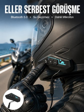 Kask Kulaklığı Motosiklet Intercom Interkom Dinleme Konuşma Özellikli Su Geçirmez